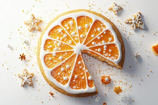 A stunning orangethemed cake with icing and festive decorations, perfect for celebrations and events
