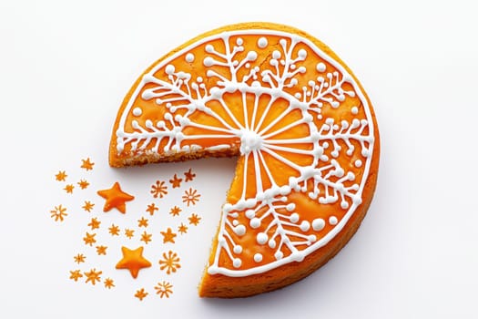 A stunning slice of gingerbread that is beautifully adorned with intricate designs and delightful festive stars