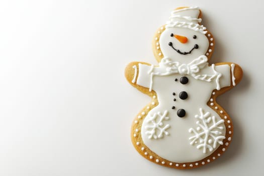 This festive snowmanshaped gingerbread cookie, decorated with colorful icing, is perfect for the holidays