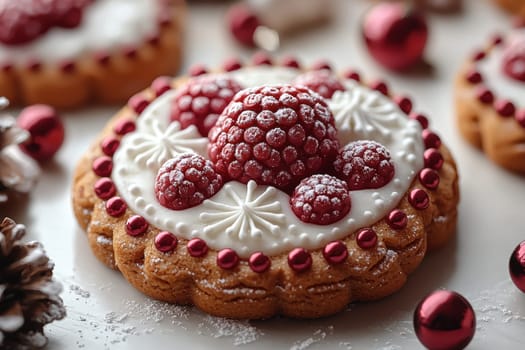 These festive cookies, topped with raspberry and icing, are perfect for joyful celebrations with holiday decor