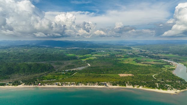 Aerial view of Tropical island and beautiful beach. Negros, Philippines.