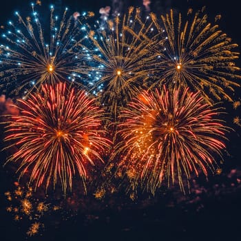 Bright colorful fireworks on a dark background. Selective focus.