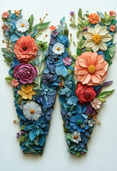 The letter W of colorful flowers on a white background. Selective focus.