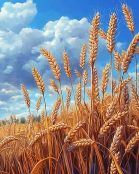 Illustration of a ripe wheat harvest in summer. Selective focus.