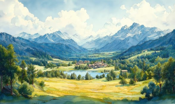 Panoramic view of a majestic valley in the mountains. Selective focus.