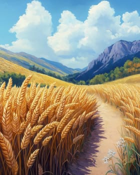 Illustration of a ripe wheat harvest in summer. Selective focus.