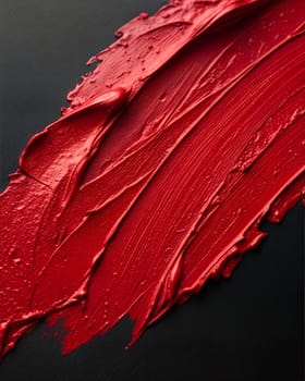 Smear and texture of red lipstick or acrylic paint isolated on black background. Ai generated