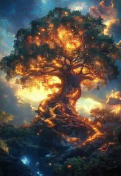 Illustration, majestic Tree of Life. Selective focus.