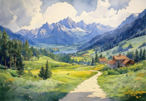 Panoramic view of a majestic valley in the mountains. Selective focus.