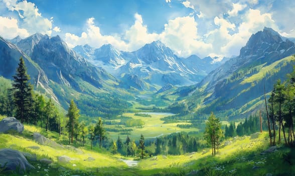 Panoramic view of a majestic valley in the mountains. Selective focus.