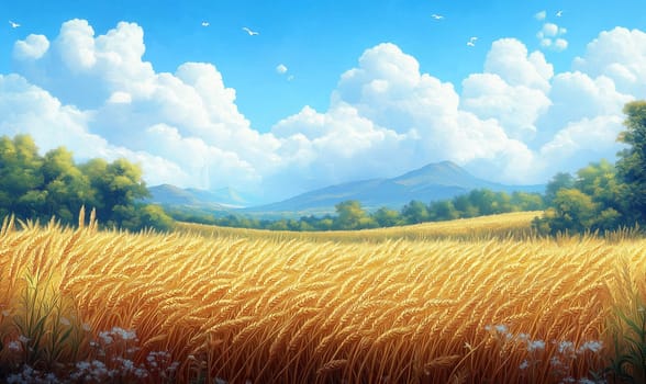 Illustration of a ripe wheat harvest in summer. Selective focus.