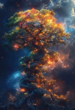 Illustration, majestic Tree of Life. Selective focus.