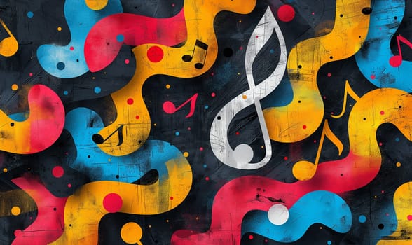 Abstract colorful musical background with notes. Selective focus.