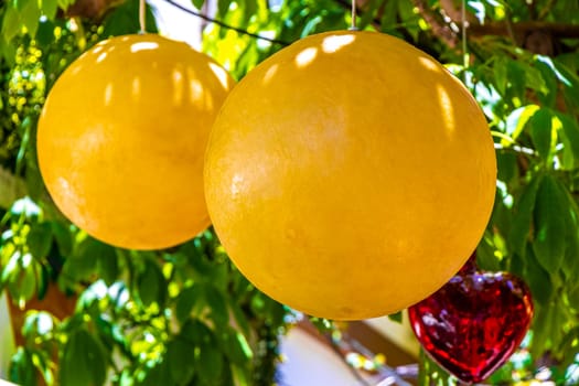 Decorative balls and hearts in Playa del Carmen Quintana Roo Mexico.
