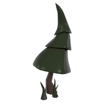 This stylized evergreen tree features a unique shape and color, ideal for design projects.