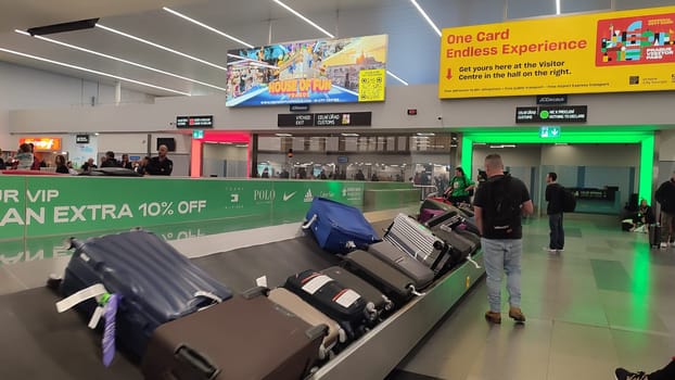 October 15 2024 Prague Czech Republic Europe, airport Vaclav Hevel lounge terminal travel , people tourists, baggage waiting. High quality photo