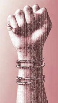 Powerful fist, adorned with intricate patterns, is breaking free from heavy chains, symbolizing the struggle for freedom and equality
