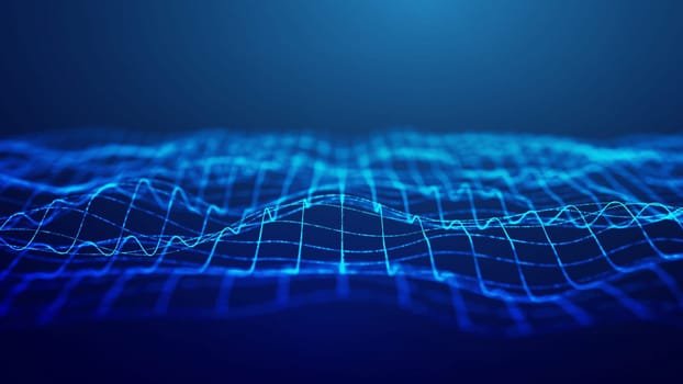 A futuristic digital network visualization featuring luminous grids representing blockchain technology and decentralized data flow, set against a gradient blue background. Ideal for showcasing innovation, technology, and cryptocurrency concepts.