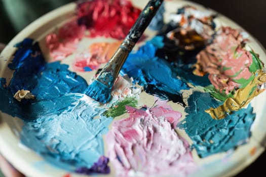 brush painting picture art, creativity, artistic and artwork, painting, Colorful artist brushes and paint palette concept.