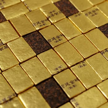 A stunning arrangement of gleaming gold bars brilliantly showcasing immense wealth and opulent luxury