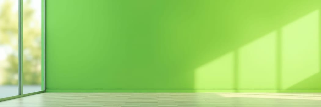 A bright green interior space with clean lines and smooth flooring highlights modern design elements. Natural light streams in, creating an inviting and energetic environment.
