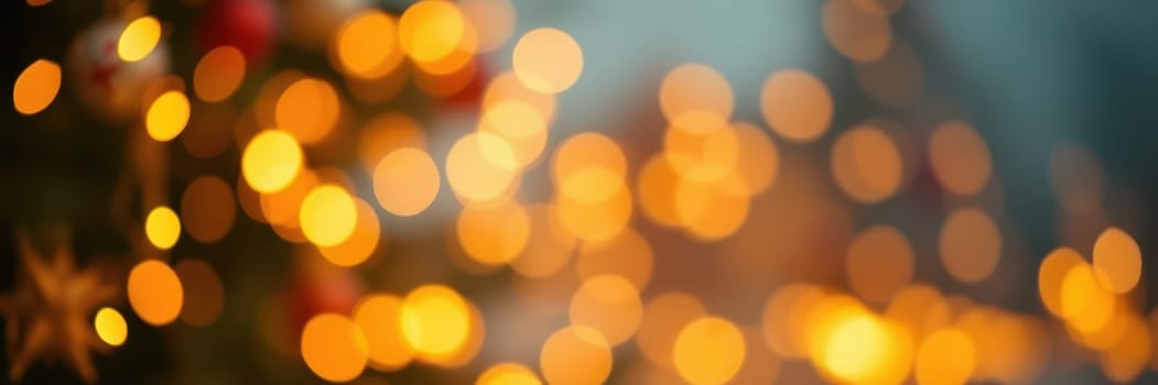 Soft, glowing lights illuminate a cozy indoor setting, evoking a warm holiday spirit. The colorful bokeh effect enhances the joyful ambiance of winter celebrations.