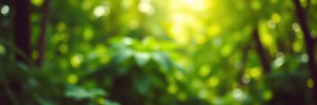 Sunlight filters through thick green leaves in a peaceful forest, illuminating the vibrant foliage and creating a serene, calming environment ideal for relaxation and nature lovers.