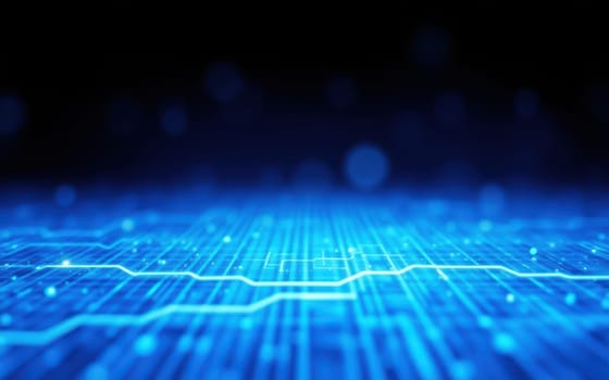 A vibrant blue circuit background features glowing lines against a dark backdrop, creating a futuristic aesthetic suitable for tech-related projects and presentations.