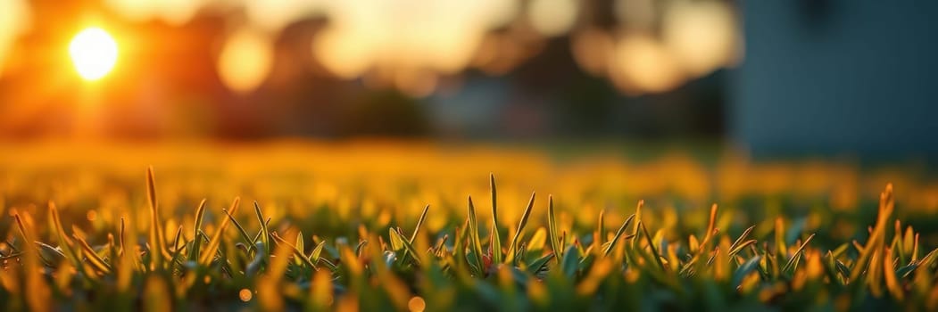 The blades of grass catch the golden rays of the sun, creating a serene atmosphere in the late afternoon. Soft light enhances the natural beauty of the landscape.