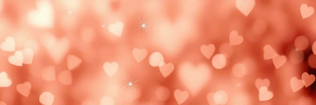 A collection of soft heart-shaped lights glimmers against a warm, blurred background, creating a romantic and enchanting environment perfect for celebrations or intimate gatherings.