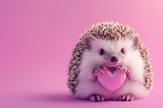 This charming image features a hedgehog holding a pink heart against a soft pink backdrop, perfect for expressing love and affection. Ideal for animal lovers.