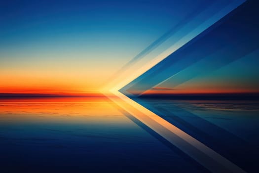 Stunning abstract image showcasing a vibrant horizon at sunrise, featuring geometric shapes and reflections on water. Perfect for artistic projects.