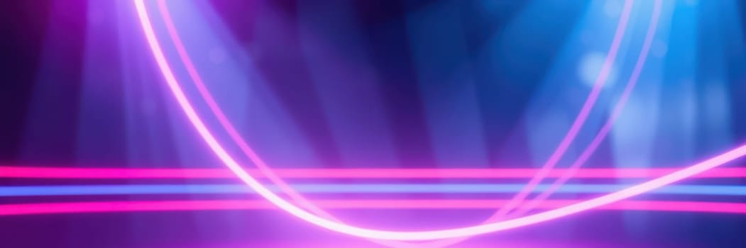 Vibrant neon lines illuminate the space, enhancing the energetic ambiance of an evening gathering in a contemporary location, filled with excitement.