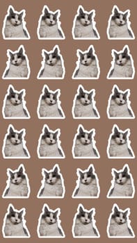 collage cat Funny cat's heads on Mocha Mousse background. Seamless repeating pattern. Digital collage.