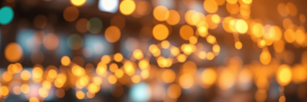 A soft glow of warm lights fills the air in a lively urban cafe, creating a cozy ambiance as patrons enjoy their drinks and conversations during the evening hours.