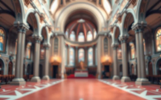 Soft light filters through the stained glass windows of the church, illuminating the ornate architecture and creating a tranquil atmosphere for visitors.