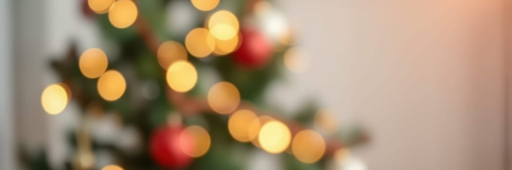 A beautifully decorated holiday tree adorned with warm lights and red ornaments brings a festive glow to the room, creating a cozy and inviting ambiance for celebrations.