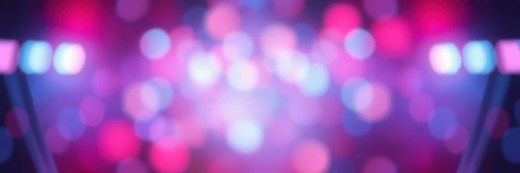 Bright, colorful lights illuminate a lively atmosphere during a nighttime event in a city. The vivid hues create a festive and energetic scene, captivating attendees.