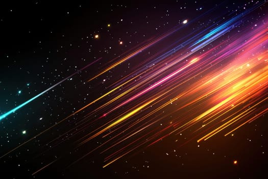 A vibrant and dynamic abstract background featuring colorful light trails against a starry space backdrop, perfect for digital designs and creative projects.
