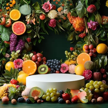 An artistic display of fresh fruits arranged beautifully in a kitchen inspiring culinary creativity and healthy living.
