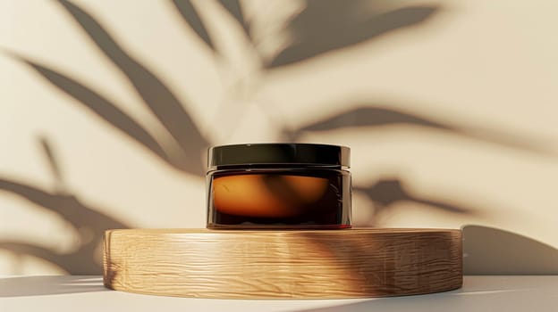 Cosmetic cream in a glass jar. Skin care concept. Background for beauty products