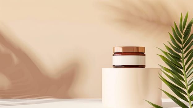 Cosmetic cream in a glass jar. Skin care concept. Background for beauty products