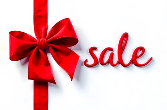 Decorative red bow and ribbon highlight a sale message, perfect for promoting gifts during festive occasions.