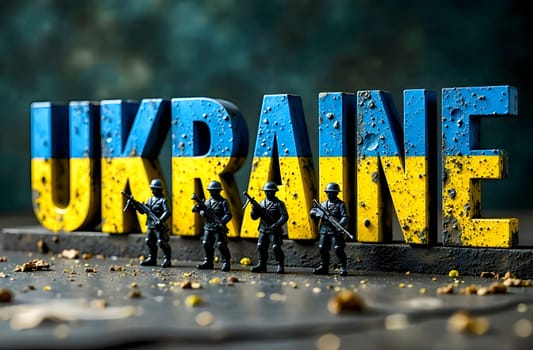 Soldiers stand before the vibrant Ukrainian flag, symbolizing Ukraine\'s resilience and defense amid ongoing conflict.
