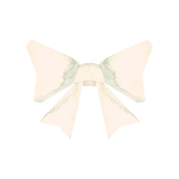 White soft symmetrical bow made of wide ribbon for decorating a bouquet, clothing or festive decoration for a wedding. Clipart. Isolated watercolor illustration