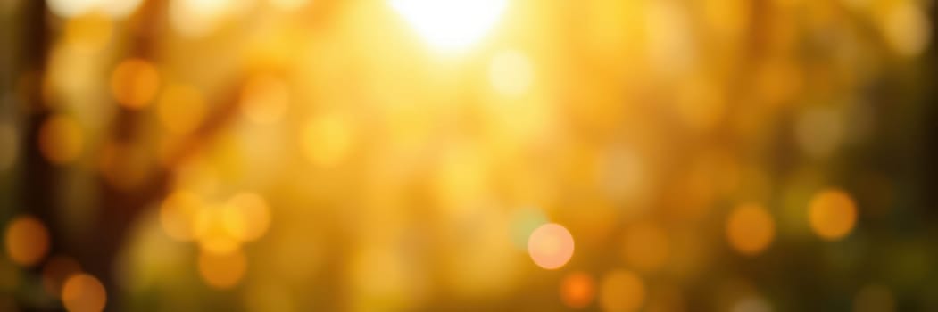 Soft golden light bathes the surroundings as the sun sets, casting warm hues and creating a tranquil ambiance amid lush greenery. Nature's beauty shines in this peaceful moment.