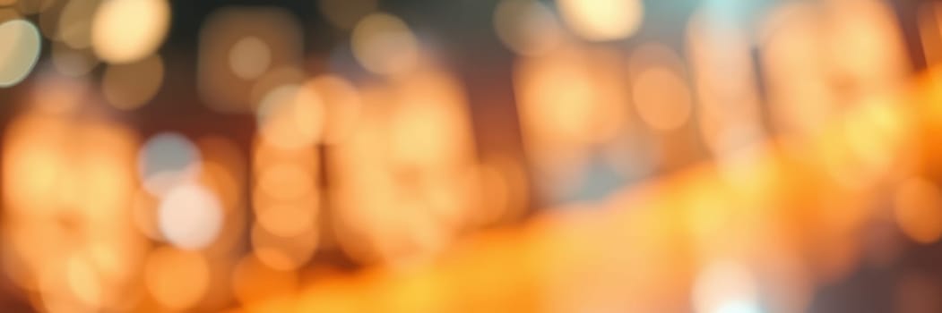 Soft, warm lights illuminate a cozy space, creating a vibrant and inviting atmosphere. The blurred background offers a hint of urban nightlife, suggesting activity and warmth.