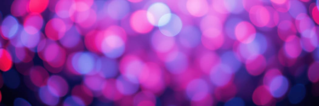 Soft, blurred bokeh lights in shades of purple, blue, and pink create a festive atmosphere during an evening gathering in a lively city area.