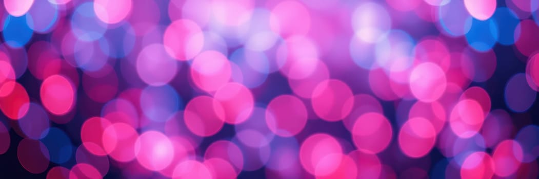 A vivid display of bokeh lights fills the background with shades of pink and blue while setting a lively and cheerful mood for evening festivities and gatherings.