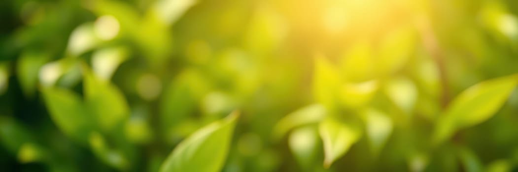 Soft sunlight shines through a collection of vibrant green leaves, enhancing the freshness of the natural setting. The scene promotes tranquility and the beauty of nature.